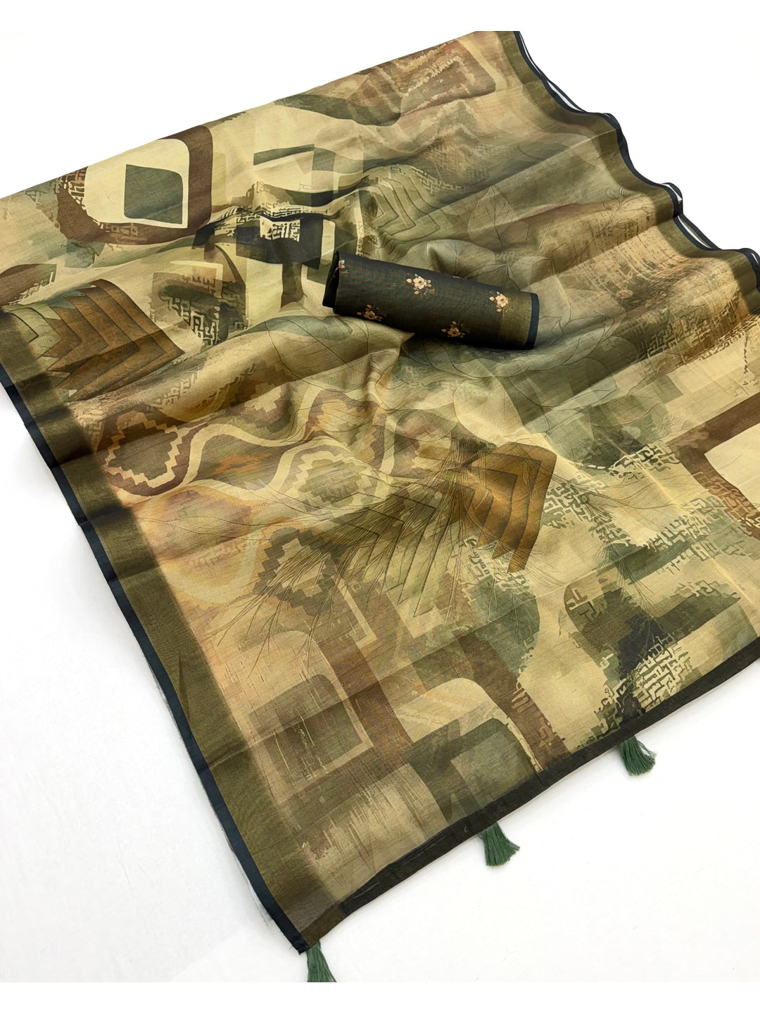 Peachmode Olive Rashna Digital Printed Erode Silk Saree - Image 3