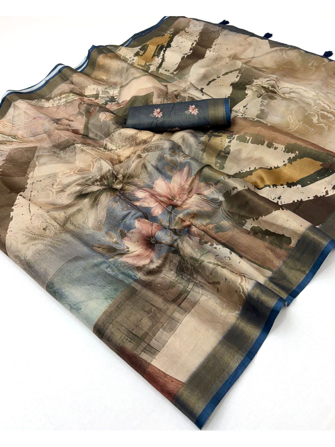 Peachmode Beige Rashna Digital Printed Erode Silk Saree - Image 2