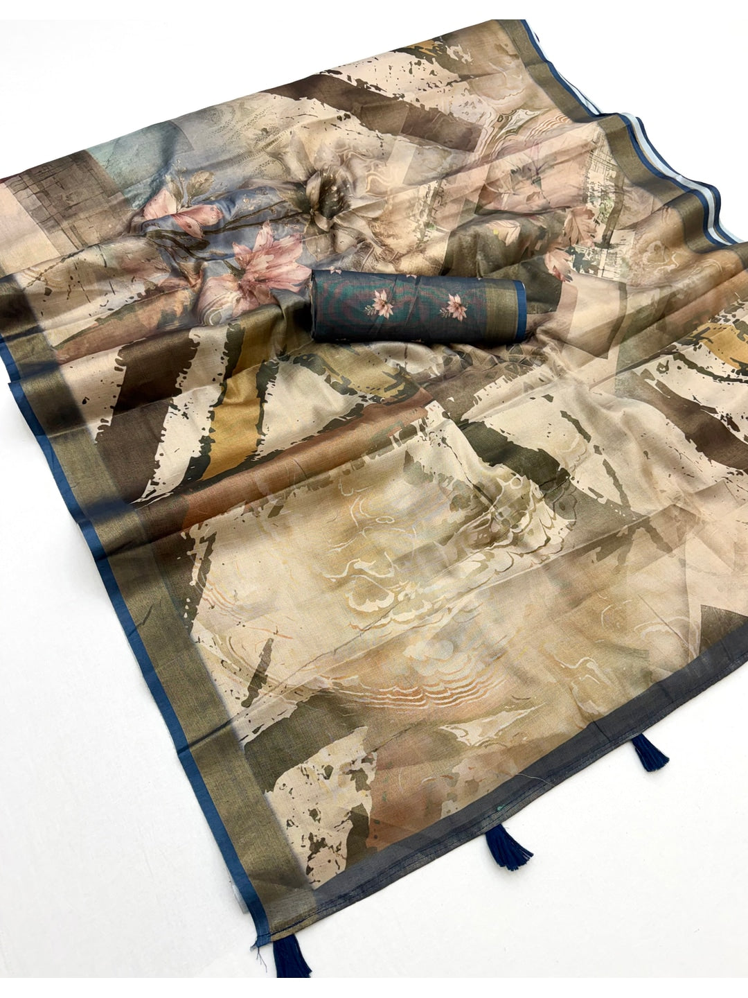 Peachmode Beige Rashna Digital Printed Erode Silk Saree - Image 3