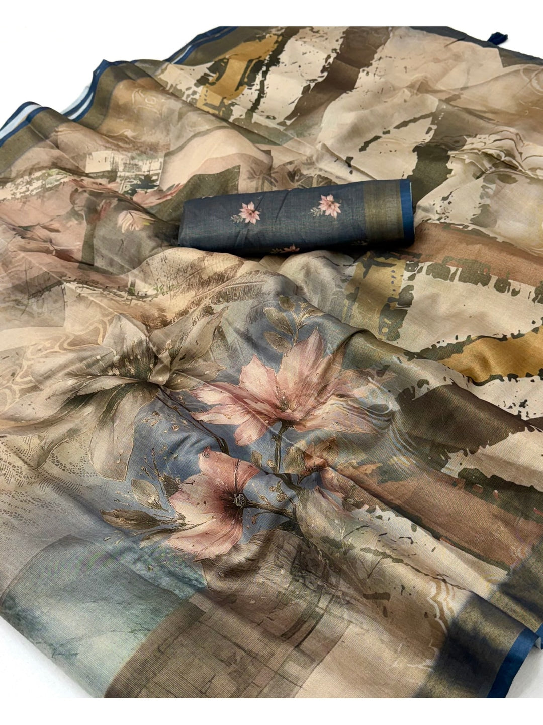 Peachmode Beige Rashna Digital Printed Erode Silk Saree - Image 4