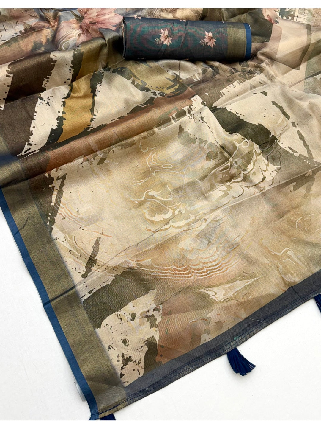 Peachmode Beige Rashna Digital Printed Erode Silk Saree - Image 5