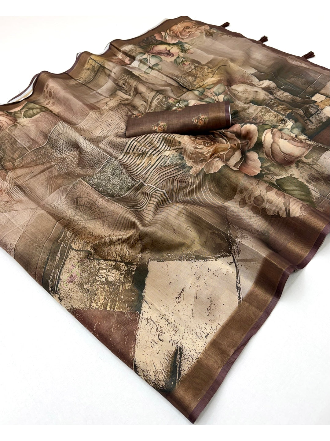 Peachmode Brown Rashna Digital Printed Erode Silk Saree - Image 2