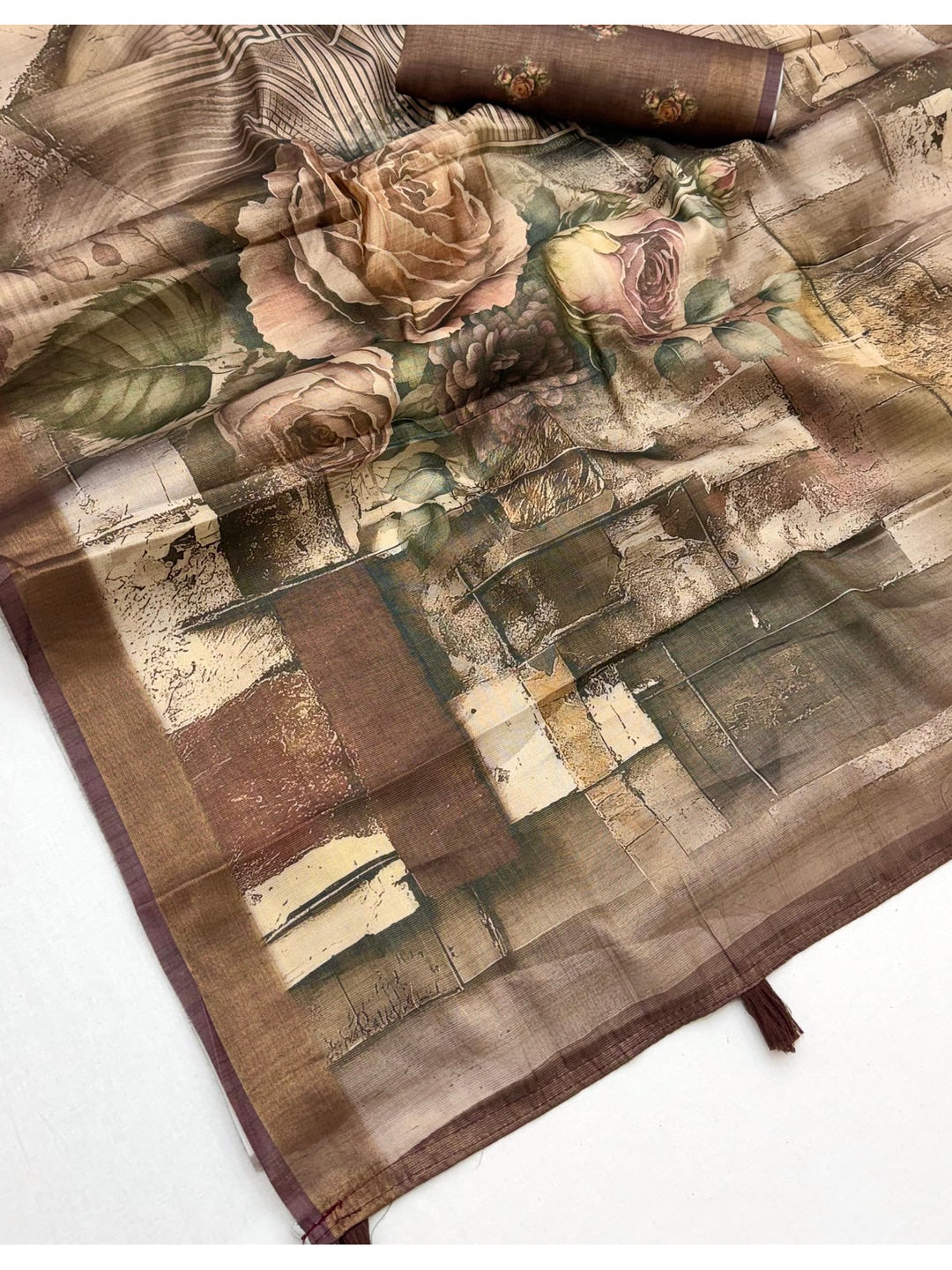 Peachmode Brown Rashna Digital Printed Erode Silk Saree - Image 5