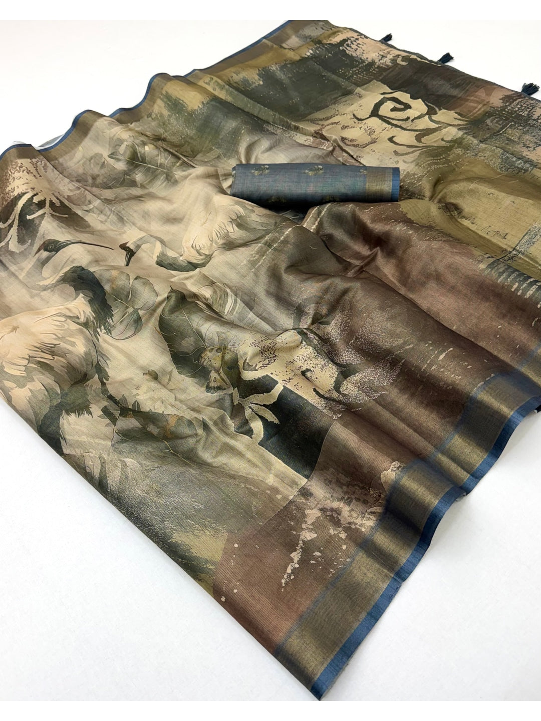 Peachmode Grey Rashna Digital Printed Erode Silk Saree - Image 2