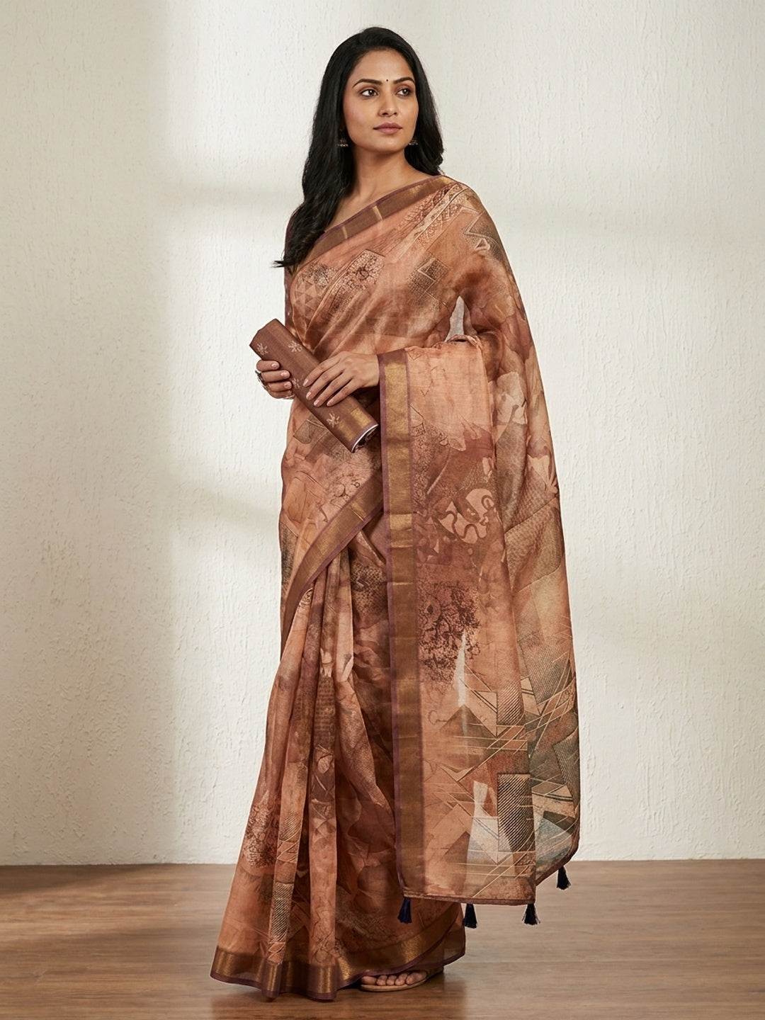 Peachmode Peach Rashna Digital Printed Erode Silk Saree - Image 1