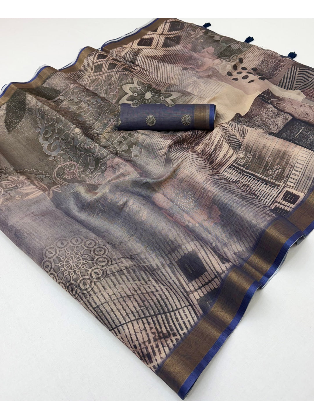 Peachmode Grey Rashna Digital Printed Erode Silk Saree - Image 2