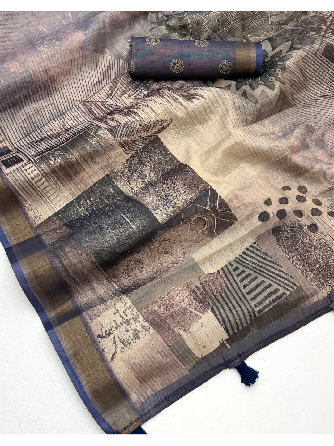 Peachmode Grey Rashna Digital Printed Erode Silk Saree - Image 5