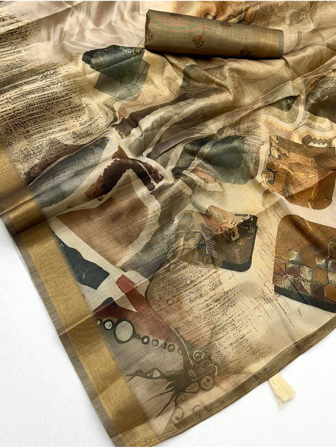 Peachmode Beige Rashna Digital Printed Erode Silk Saree - Image 5