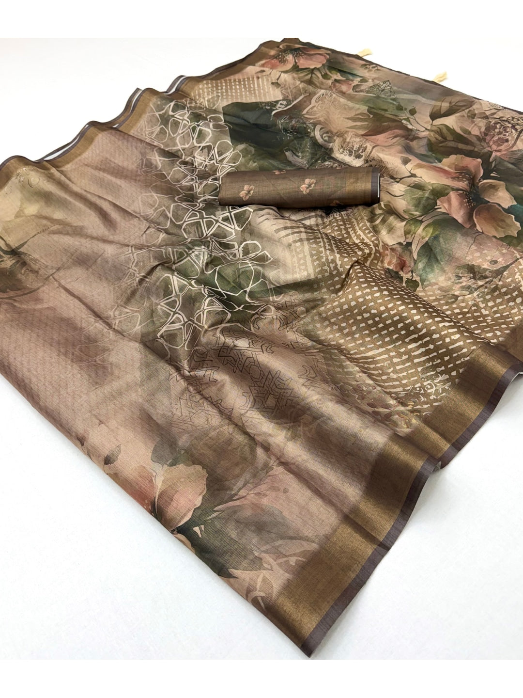 Peachmode Brown Rashna Digital Printed Erode Silk Saree - Image 2