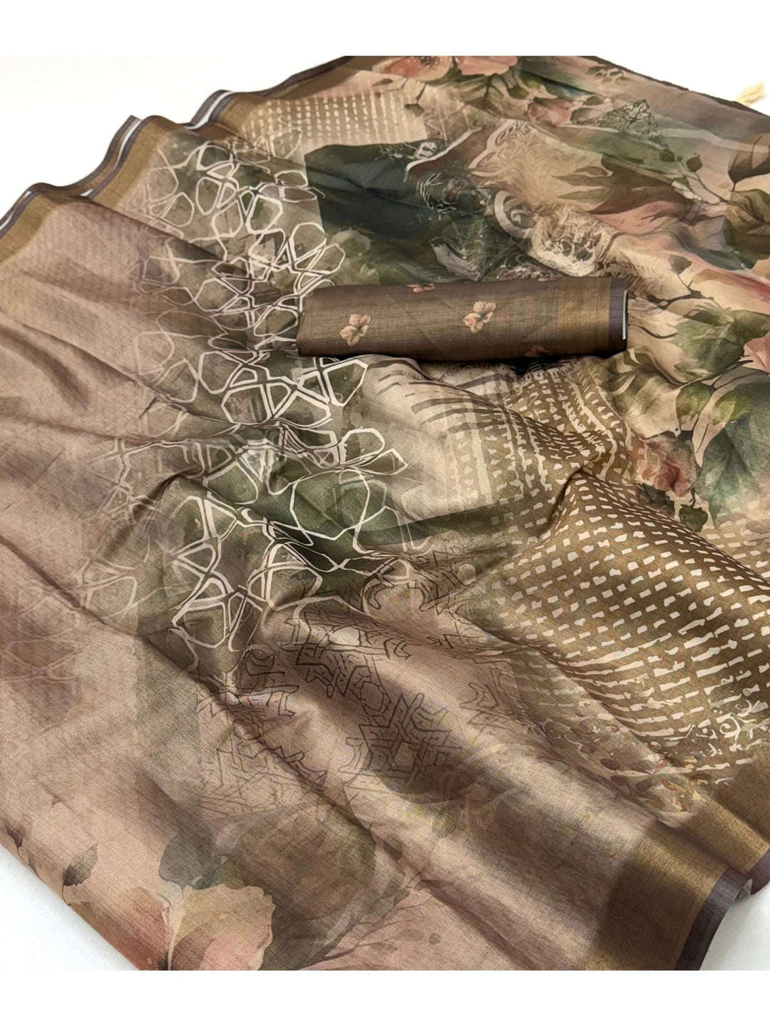 Peachmode Brown Rashna Digital Printed Erode Silk Saree - Image 4