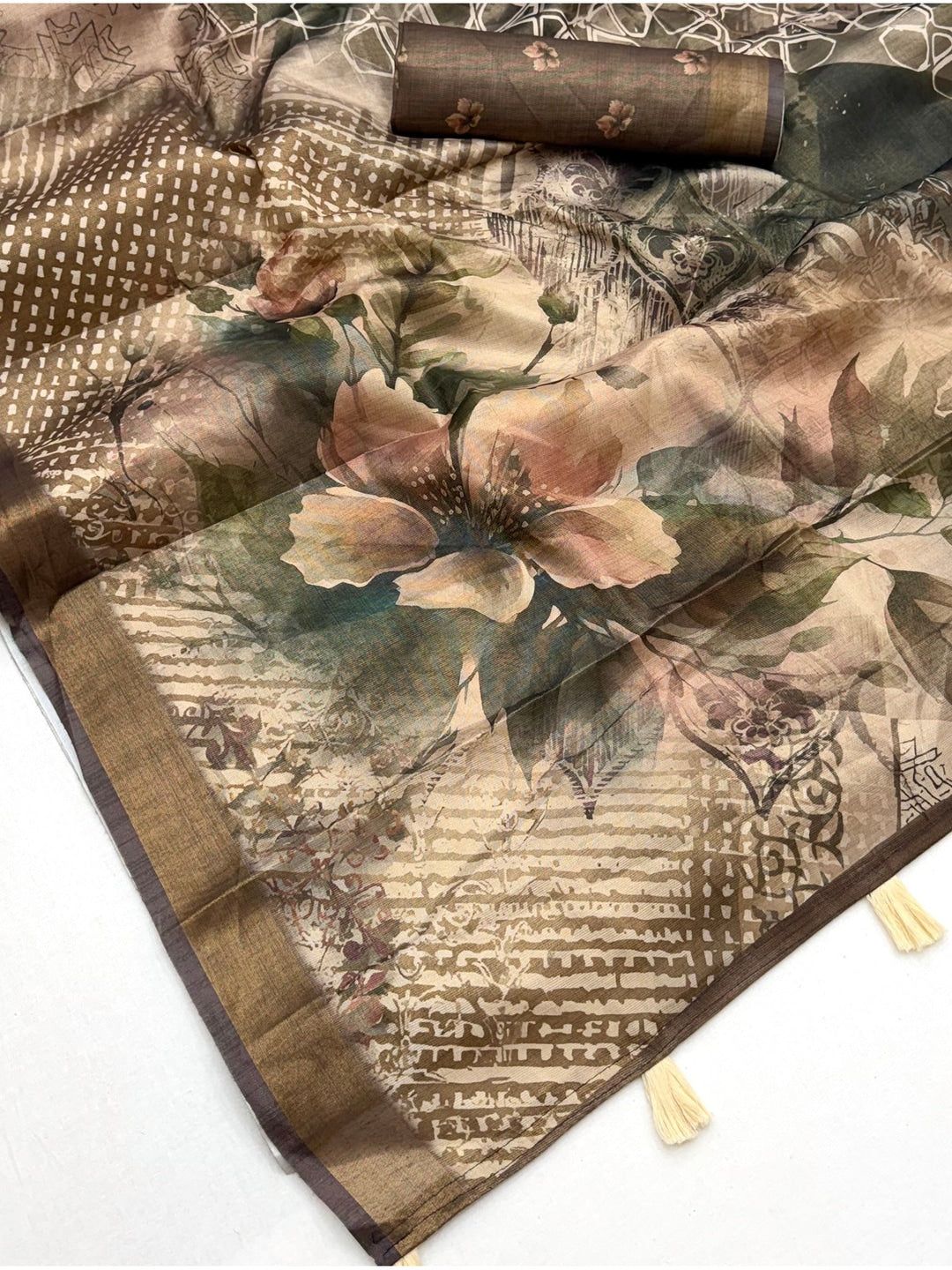 Peachmode Brown Rashna Digital Printed Erode Silk Saree - Image 5