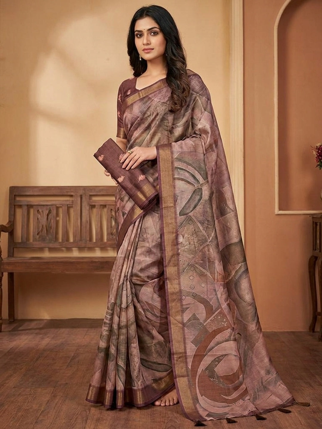 Peachmode Mauve Rashna Digital Printed Erode Silk Saree - Image 1