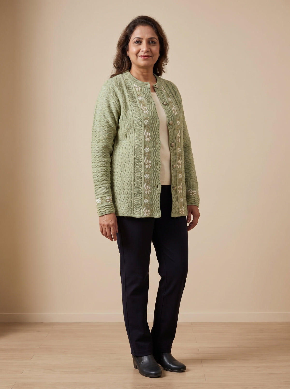 Green Woolen Knit Cardigan - Image 1