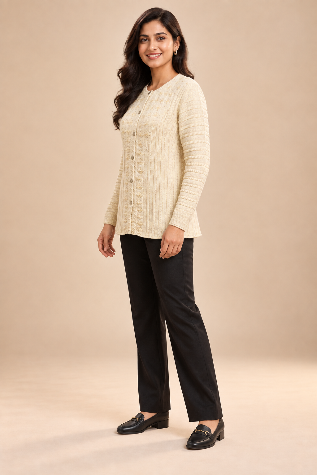 Cream Woolen Knit Cardigan - Image 3