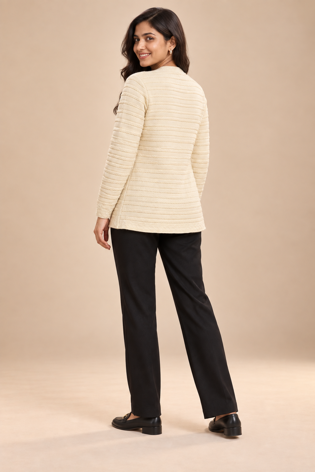 Cream Woolen Knit Cardigan - Image 4