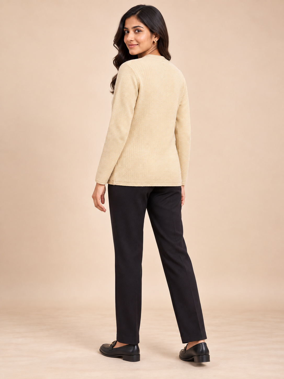Beige Woolen Knit Cardigan - Image 4