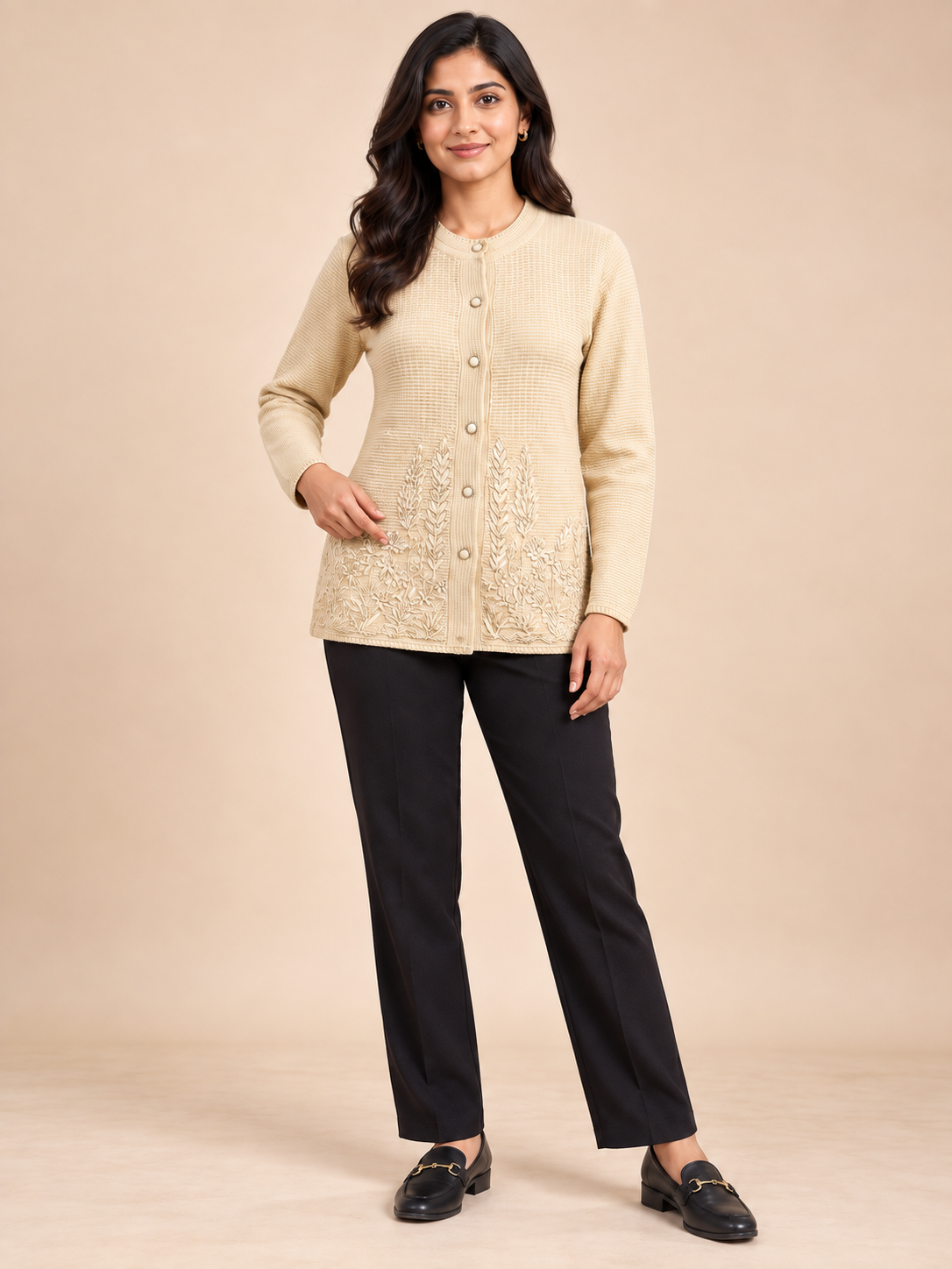 Beige Woolen Knit Cardigan - Image 5