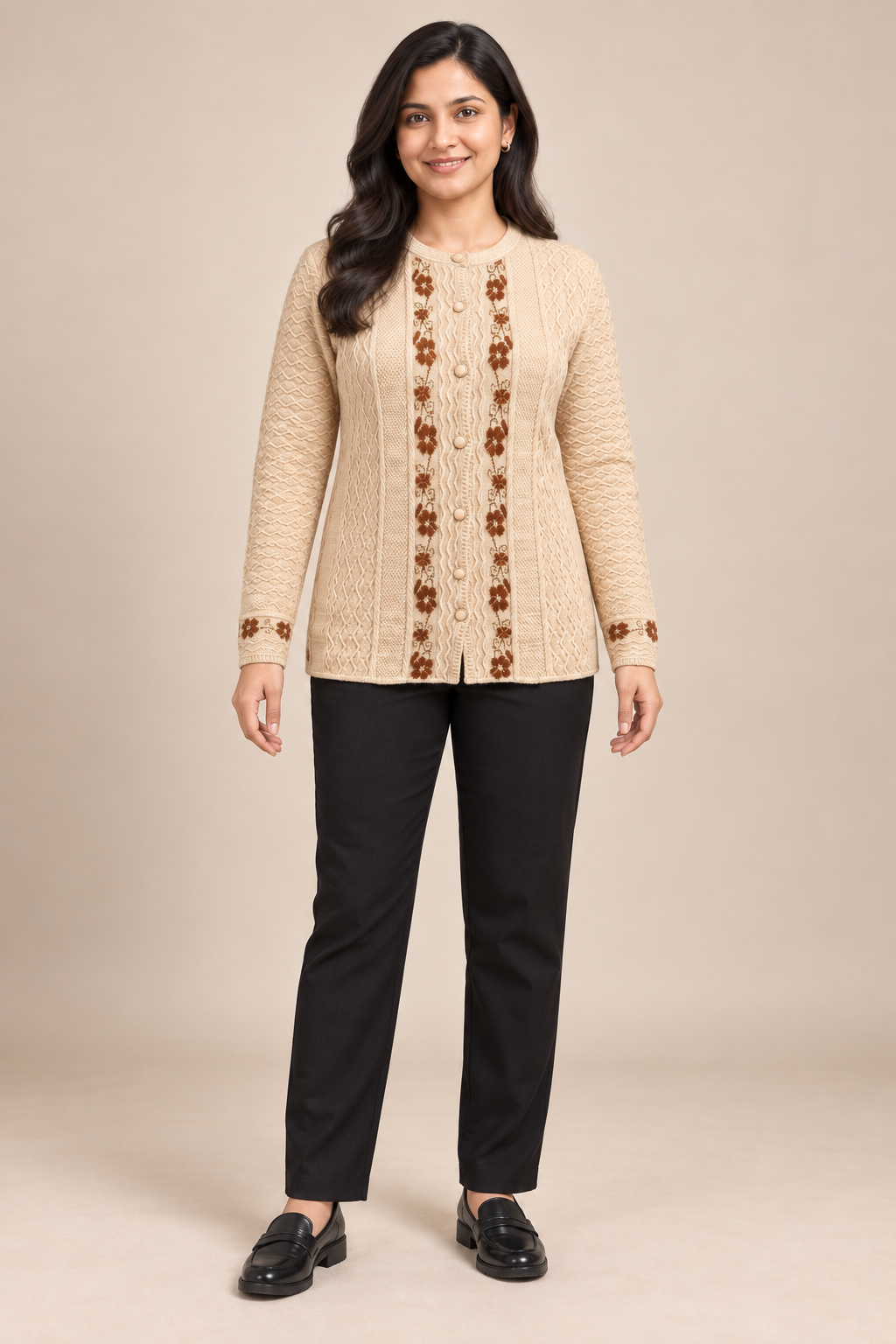 Beige Woolen Knit Cardigan - Image 2