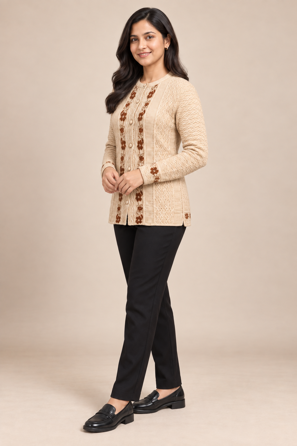 Beige Woolen Knit Cardigan - Image 3