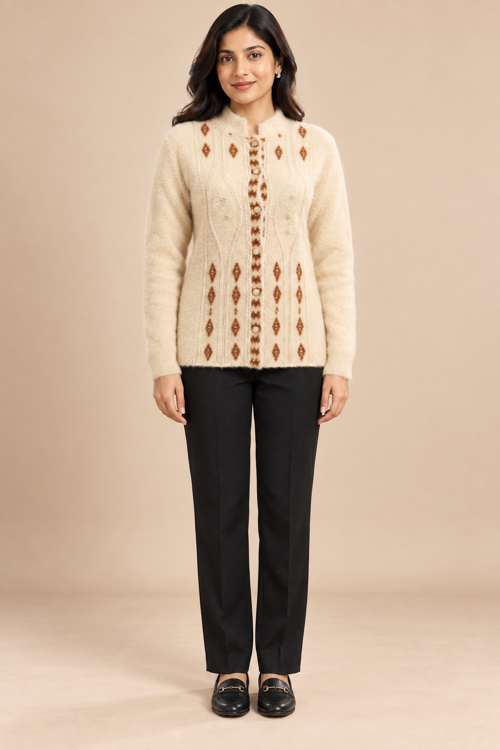Beige Woolen Knit Cardigan - Image 2