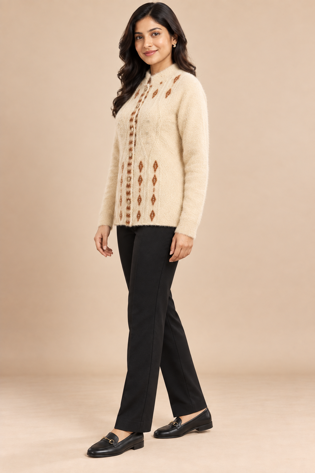 Beige Woolen Knit Cardigan - Image 3