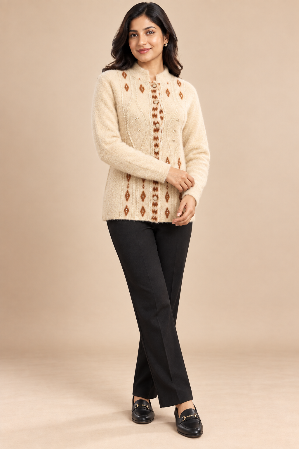 Beige Woolen Knit Cardigan - Image 5