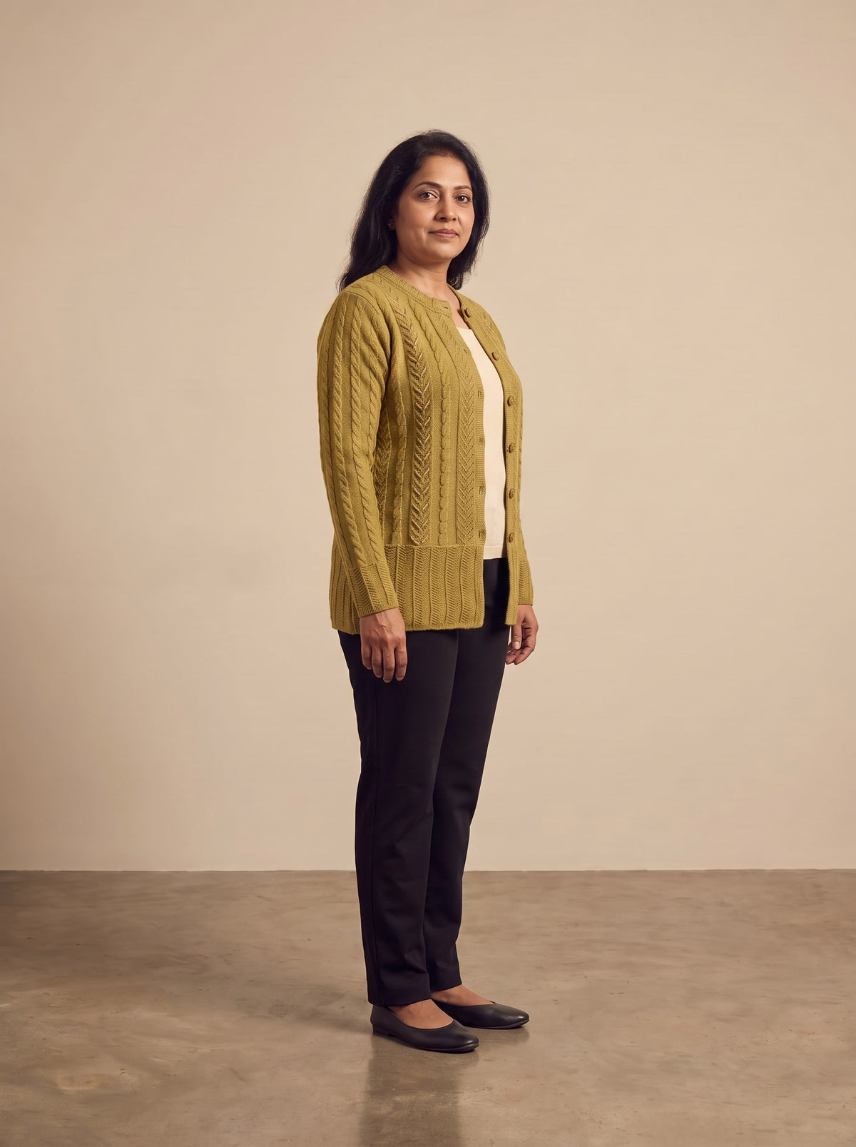 Mehndi Woolen Knit Cardigan - Image 3