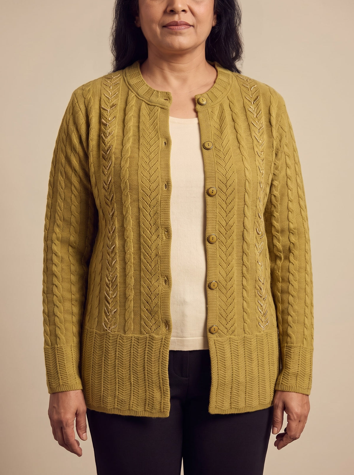 Mehndi Woolen Knit Cardigan - Image 5