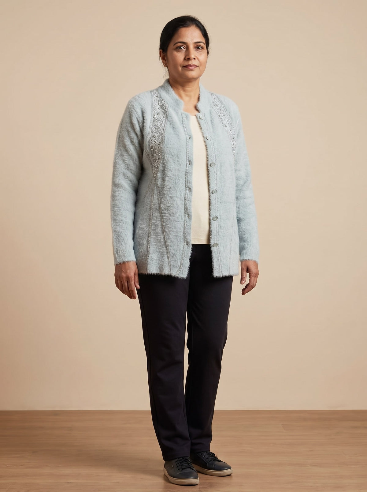 Blue Woolen Knit Cardigan - Image 1