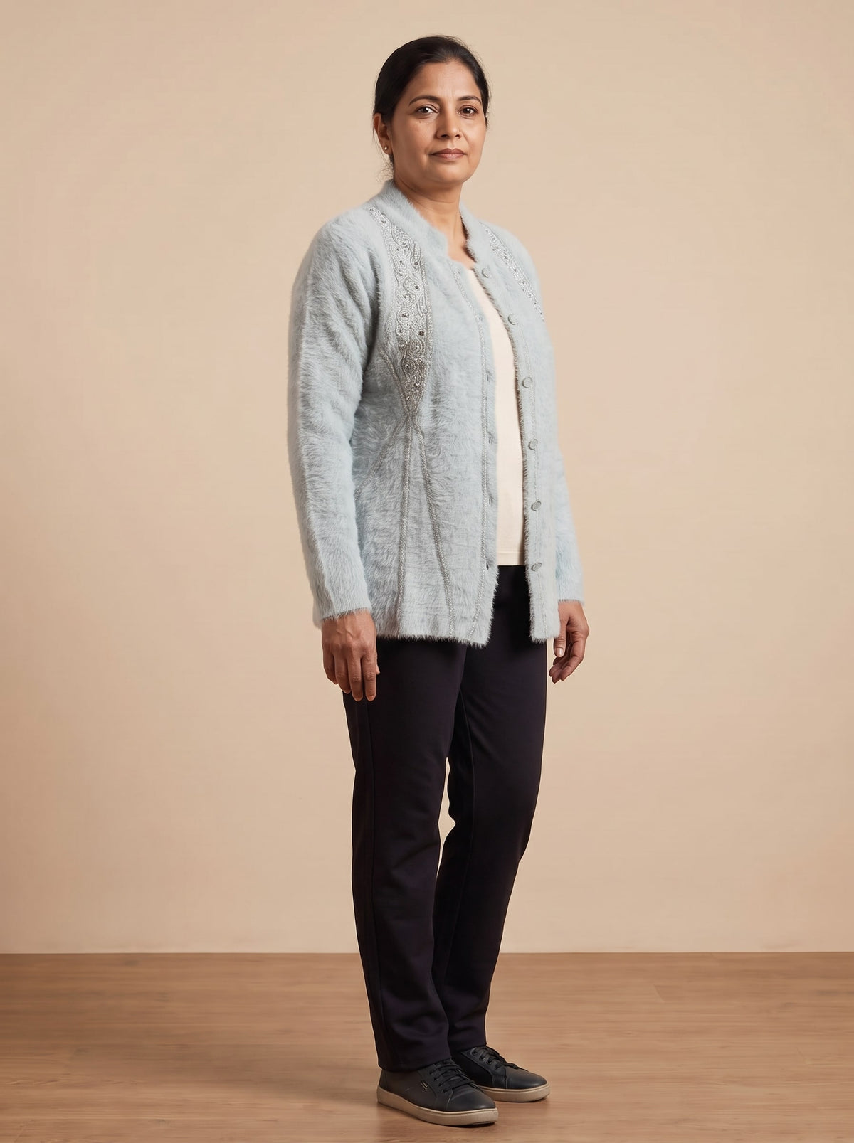 Blue Woolen Knit Cardigan - Image 3