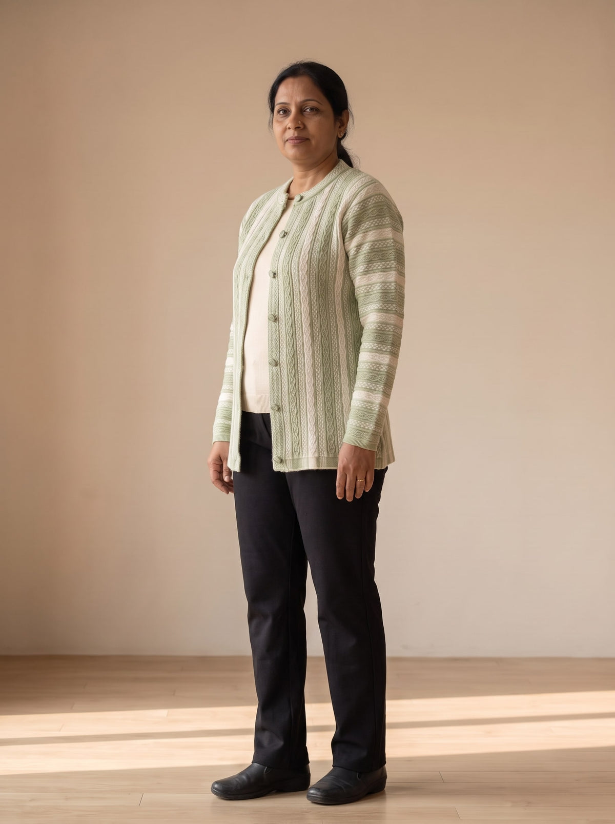 Light Green Woolen Knit Cardigan - Image 3