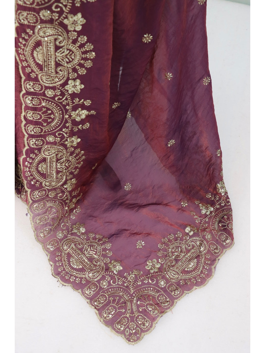 Peachmode Dusty Pink Embroidered Fendy Satin Silk Saree With Stitched Blouse - Image 3
