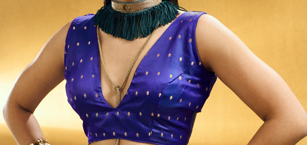 Peachmode Blue Satin Handloom Woven Saree - Image 2