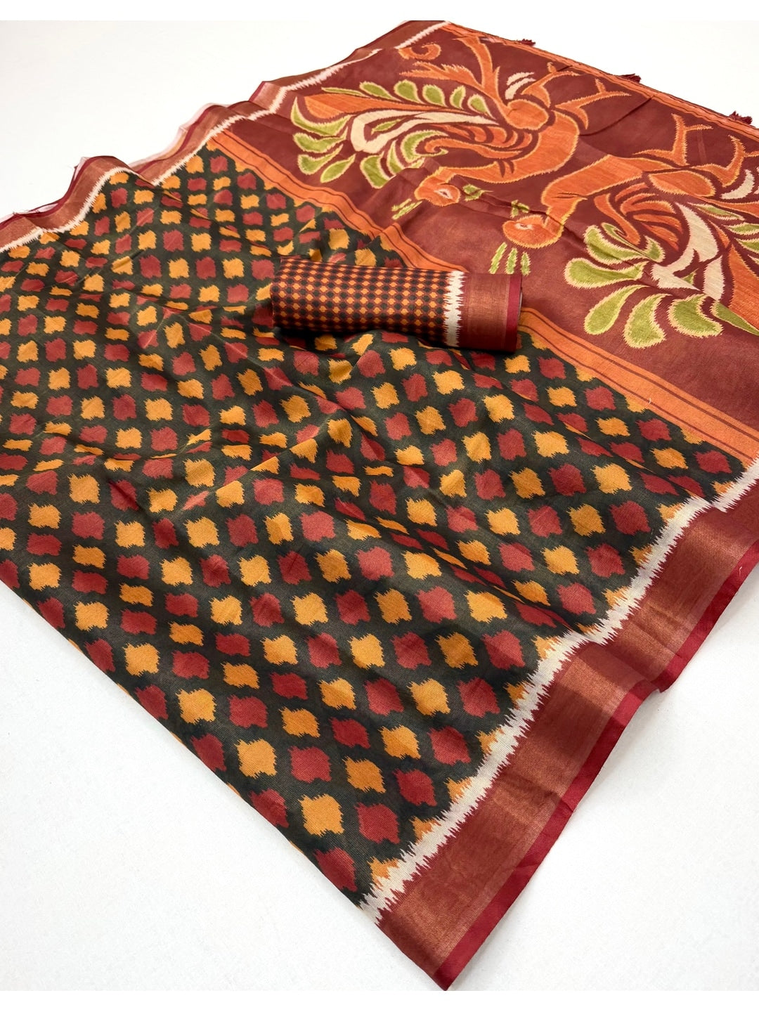 Peachmode Black Digital Printed Silk Blend Saree - Image 1