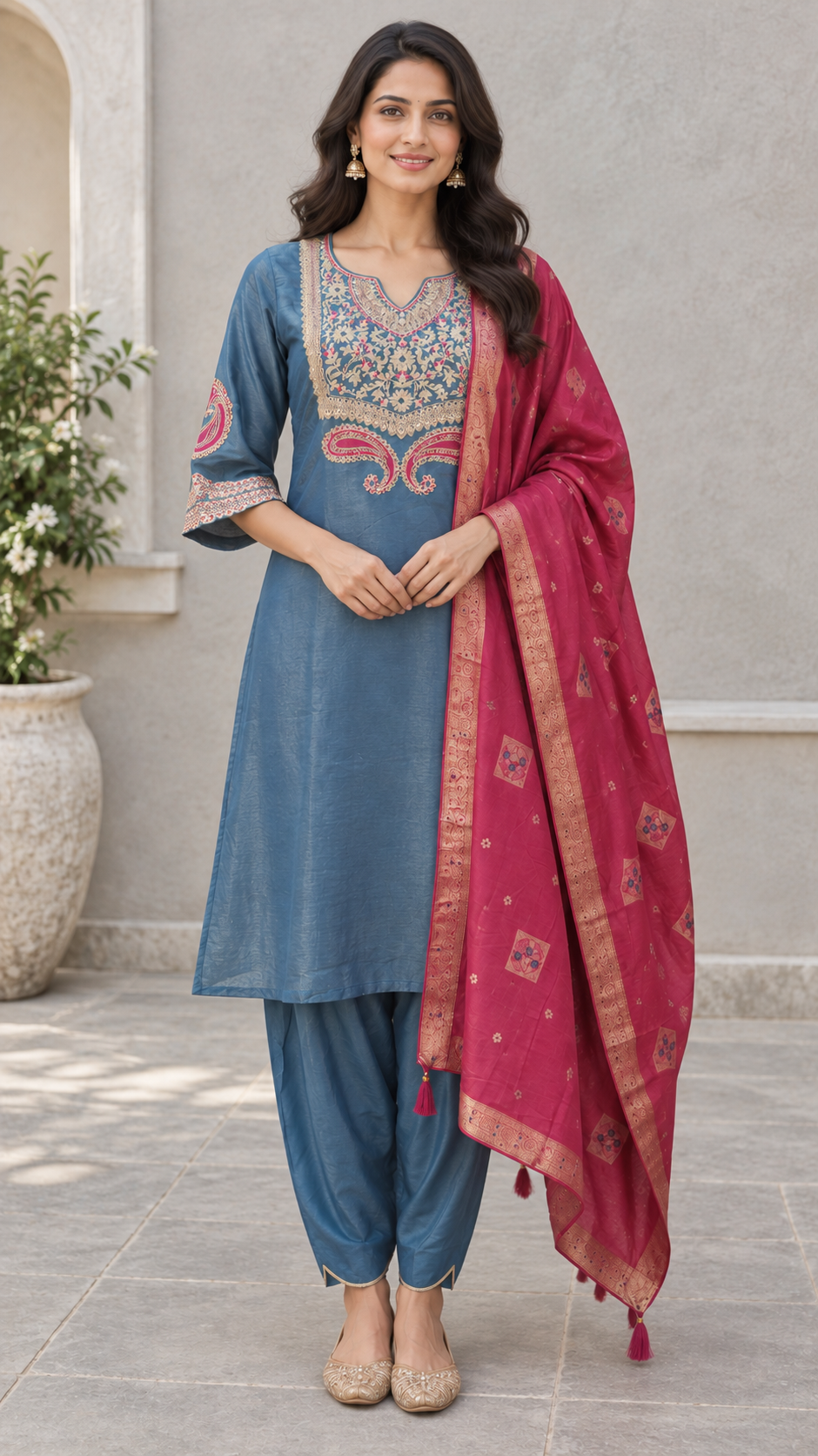 Peachmode Blue Viscose Blend Embroidered Salwar Suit - Image 2