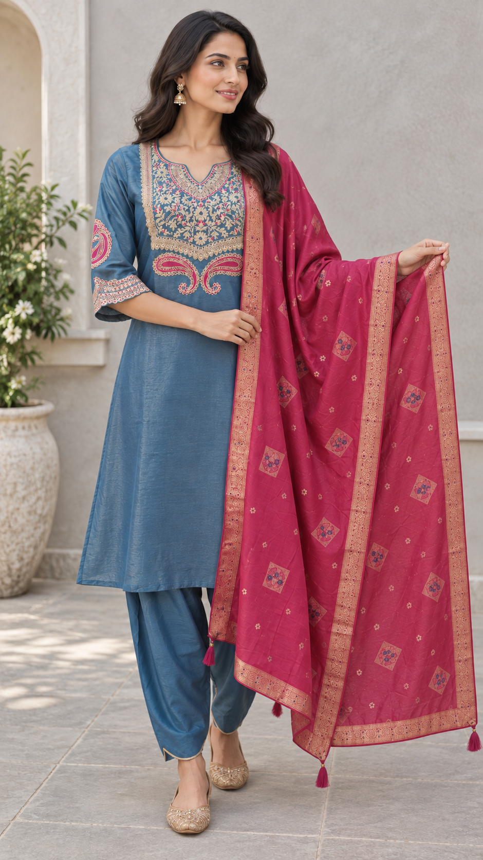 Peachmode Blue Viscose Blend Embroidered Salwar Suit - Image 5