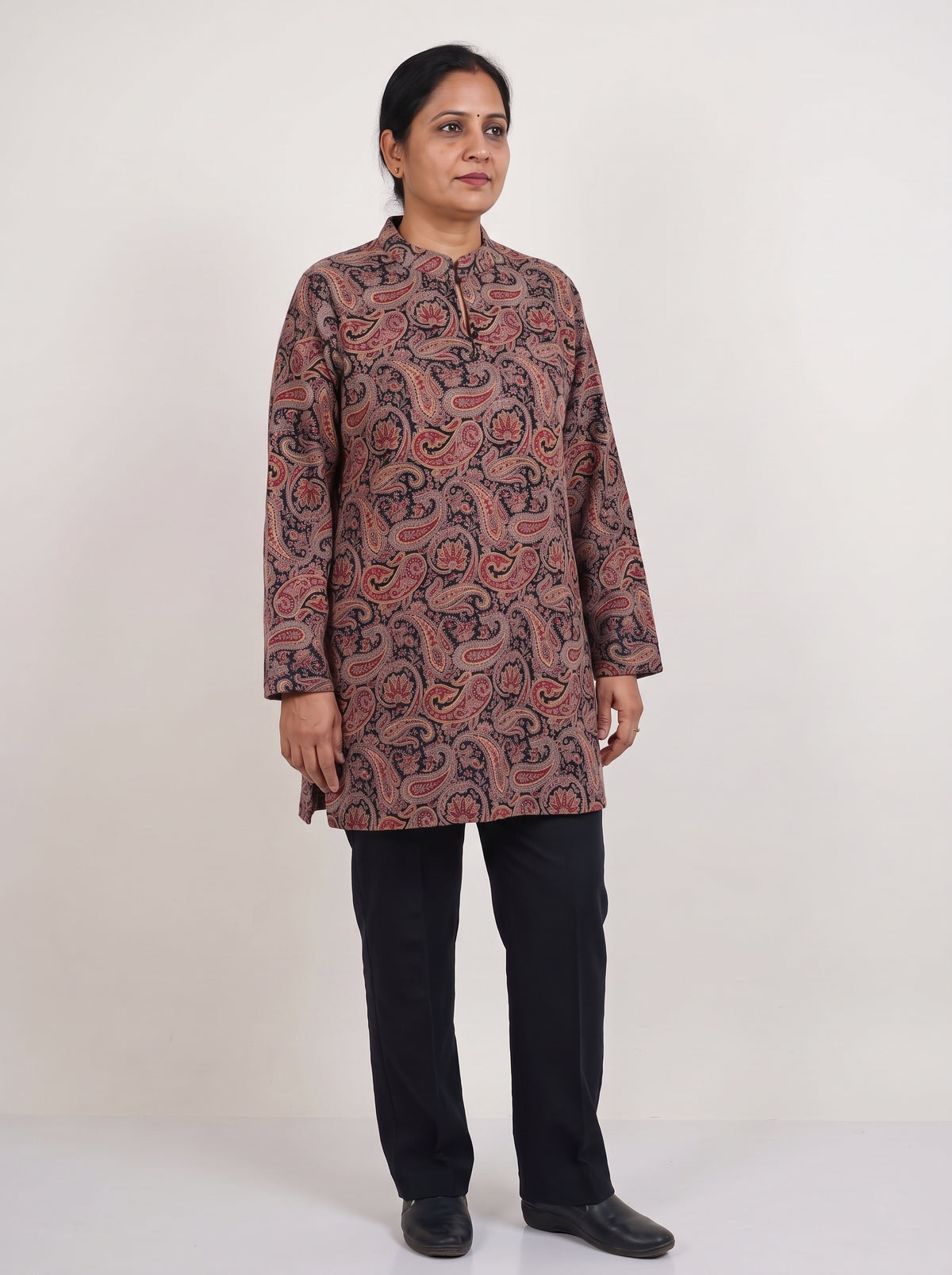 Peachmode Brown Woolen Paisley Printed Kurti - Image 2