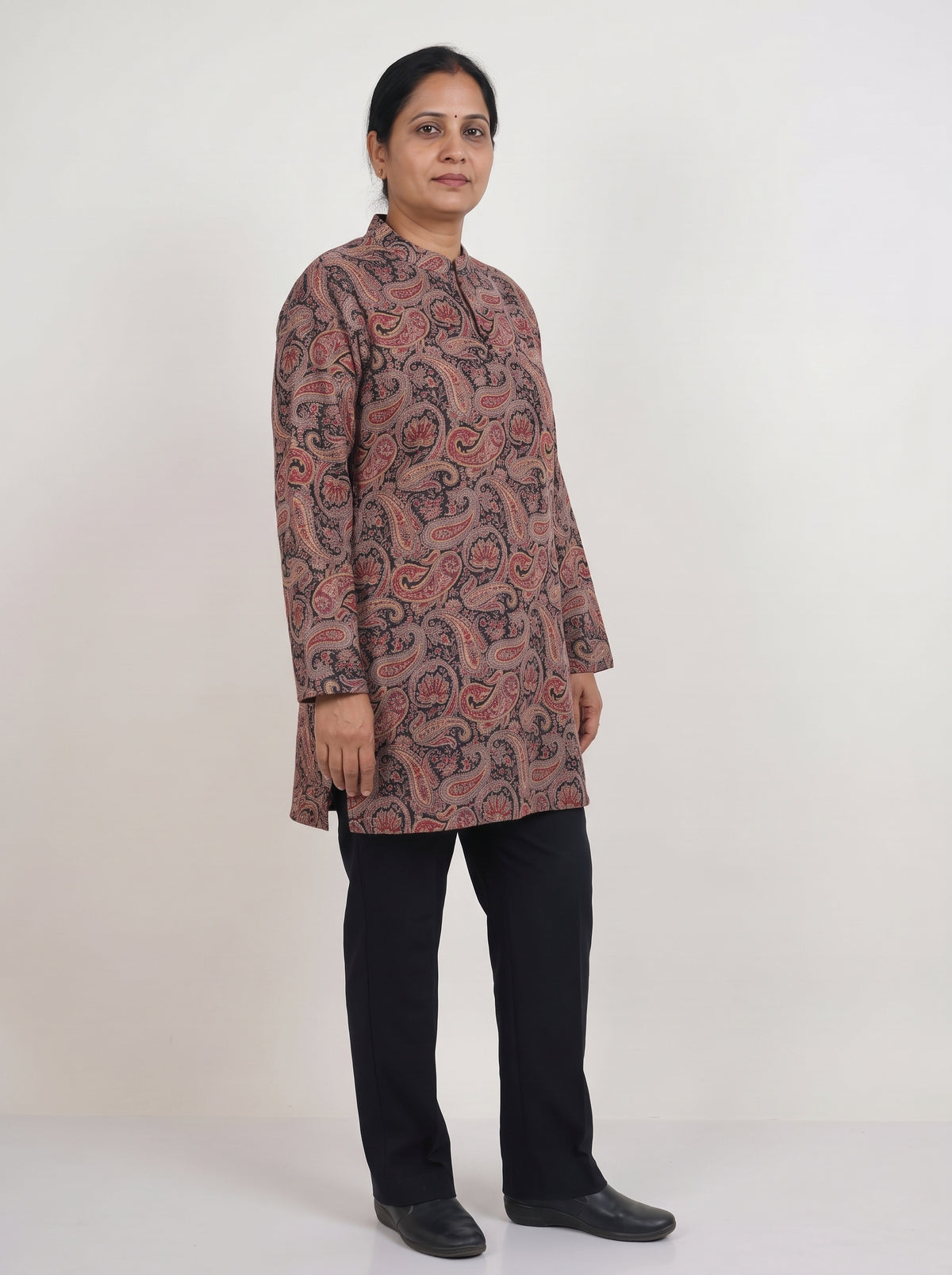 Peachmode Brown Woolen Paisley Printed Kurti - Image 3