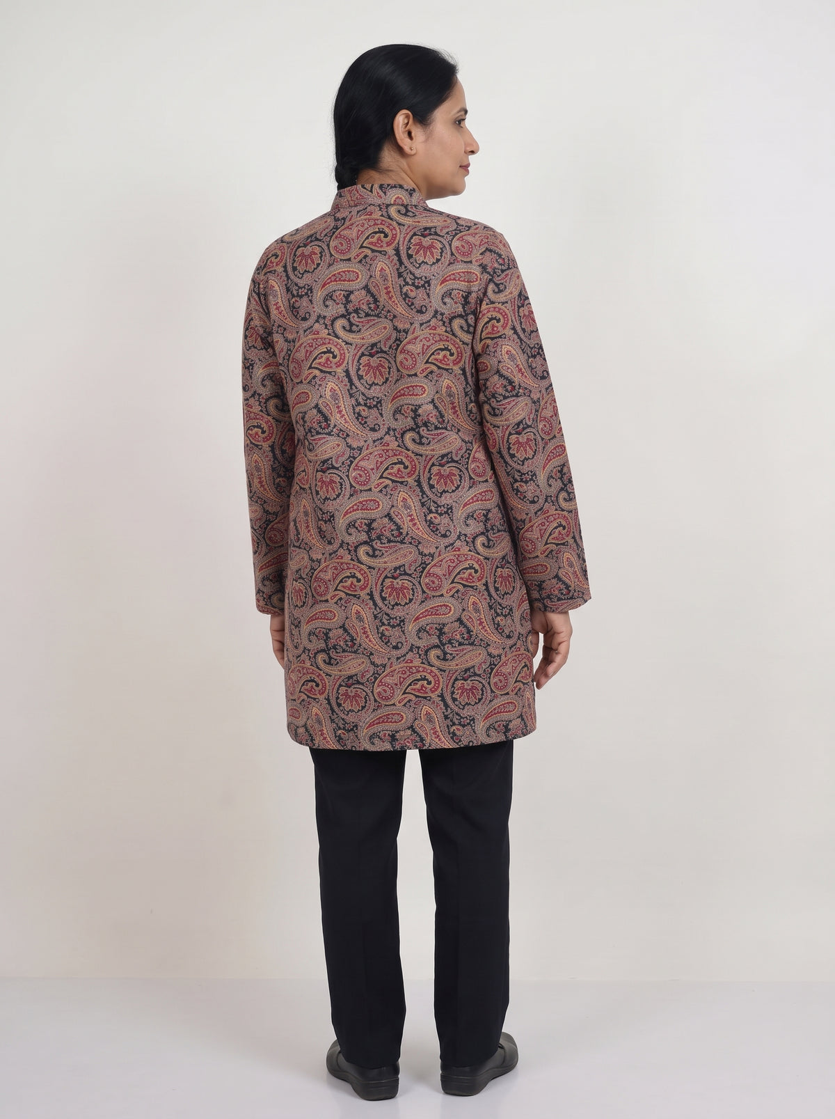 Peachmode Brown Woolen Paisley Printed Kurti - Image 4