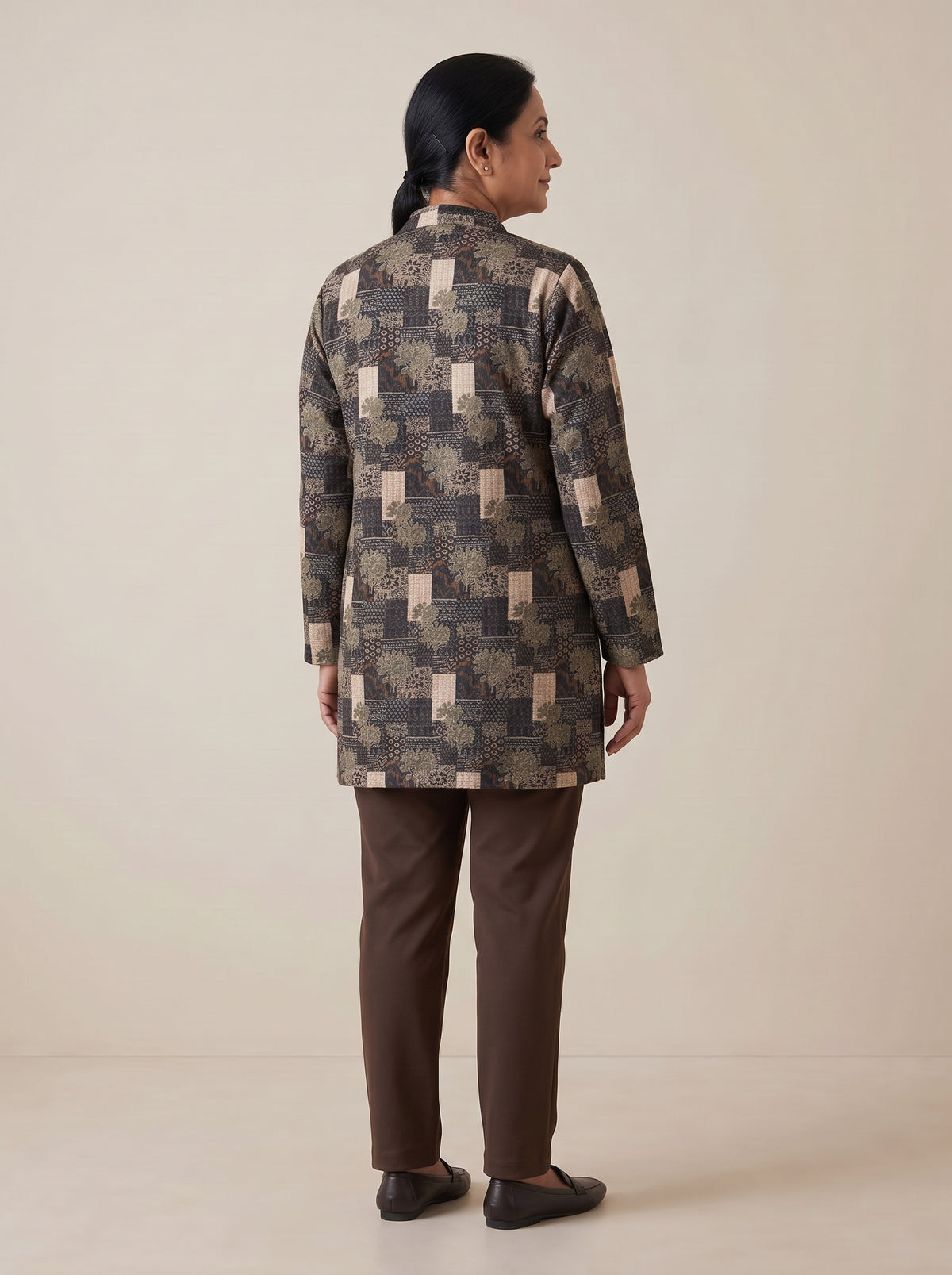 Peachmode Beige Woolen Floral Patchwork Printed Kurti - Image 4