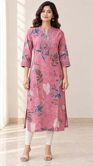 Peachmode Pink Viscose Blend Printed Kurti - Image 2