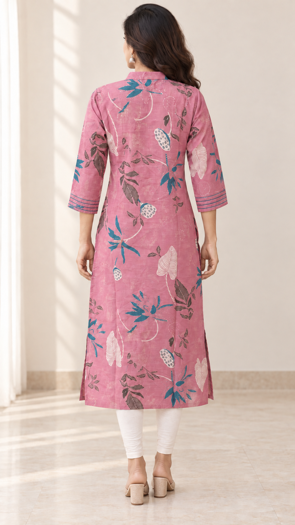 Peachmode Pink Viscose Blend Printed Kurti - Image 4
