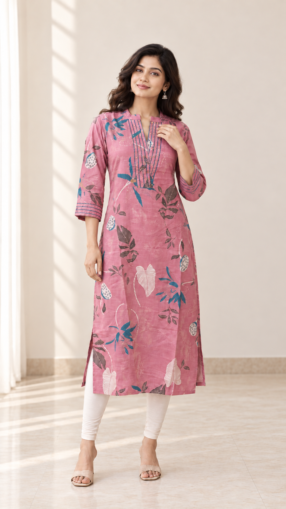Peachmode Pink Viscose Blend Printed Kurti - Image 5