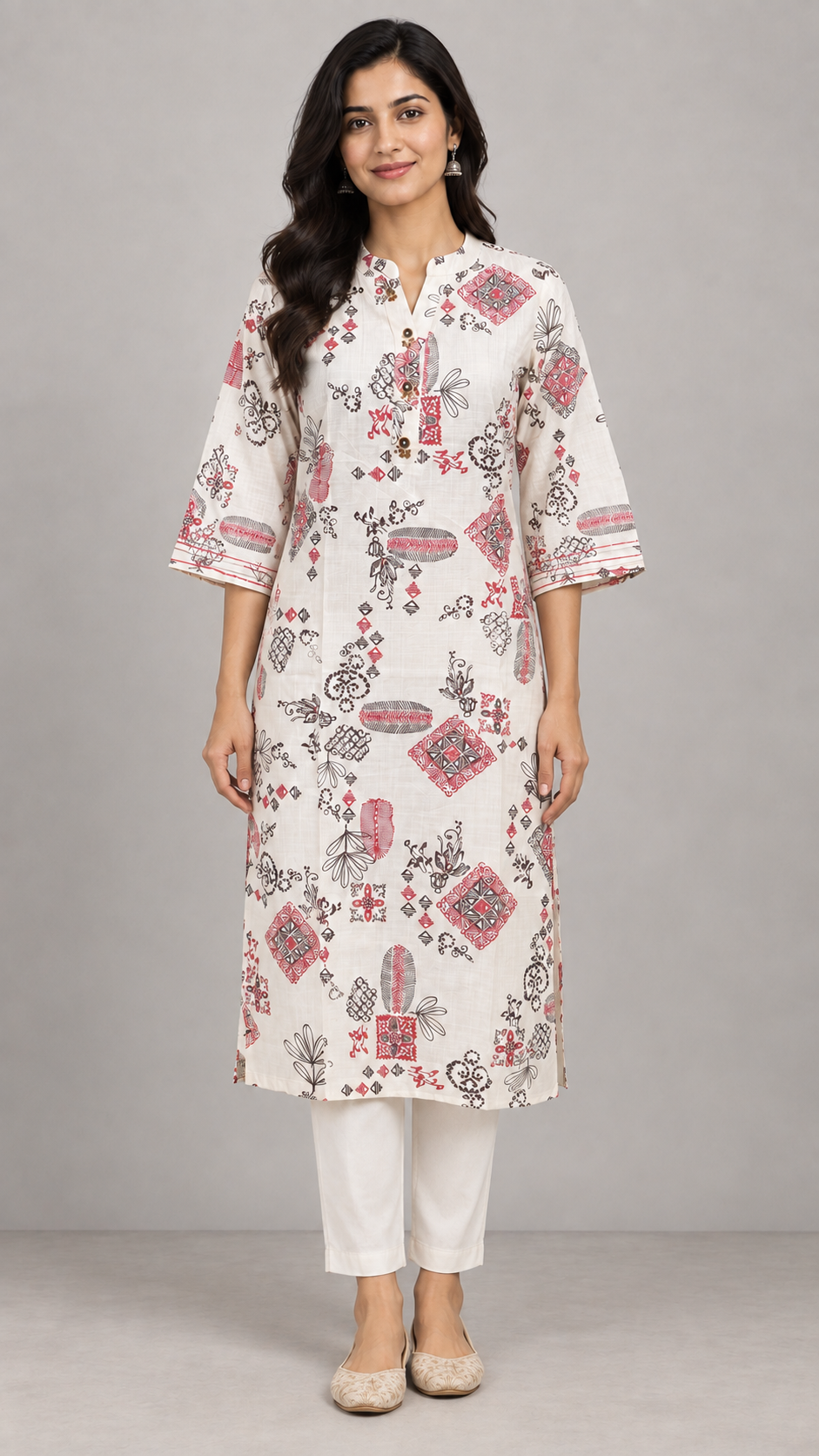 Peachmode Pink Printed Viscose Blend Kurti - Image 2
