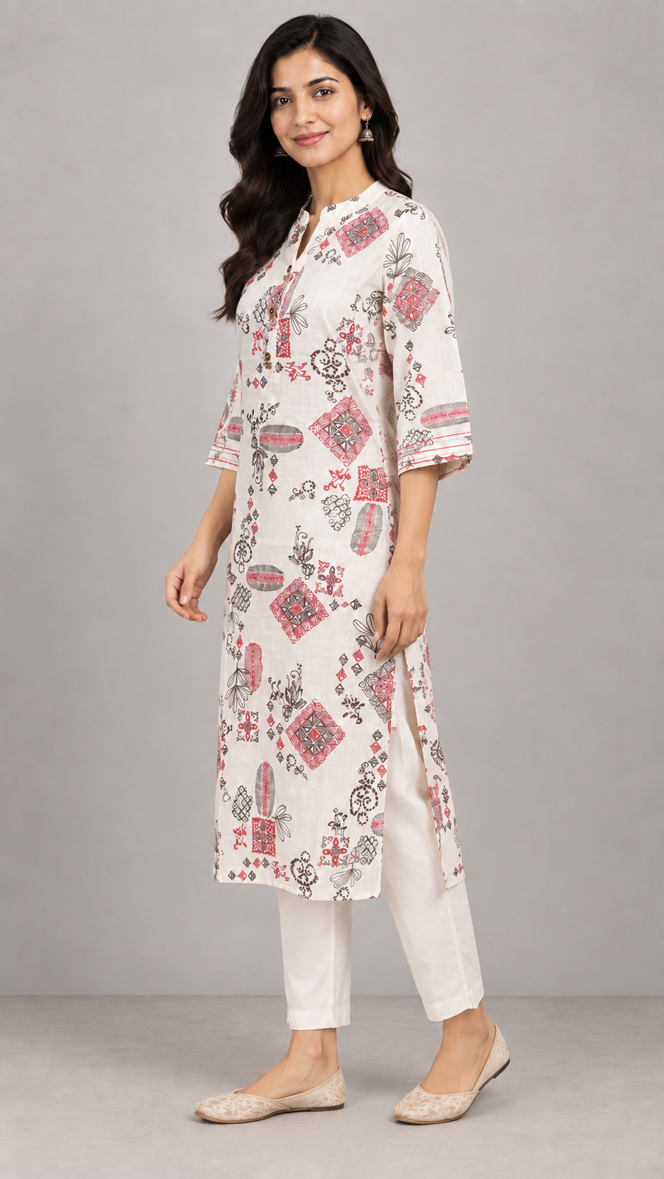 Peachmode Pink Printed Viscose Blend Kurti - Image 3