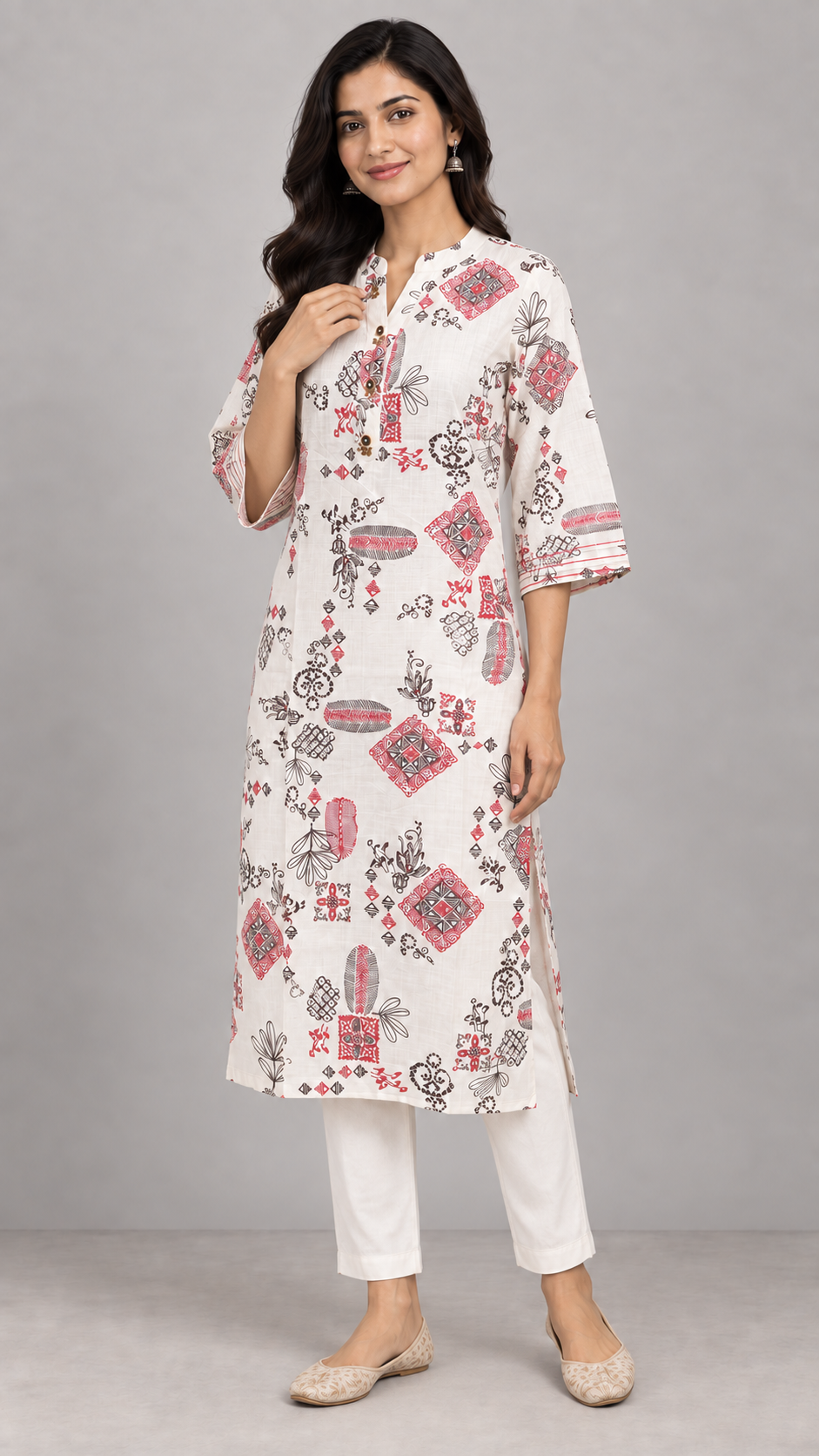 Peachmode Pink Printed Viscose Blend Kurti - Image 5