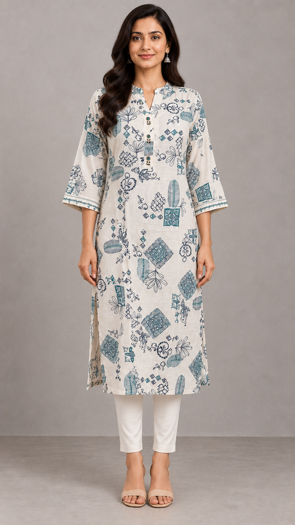 Peachmode Blue Printed Viscose Blend Kurti - Image 2
