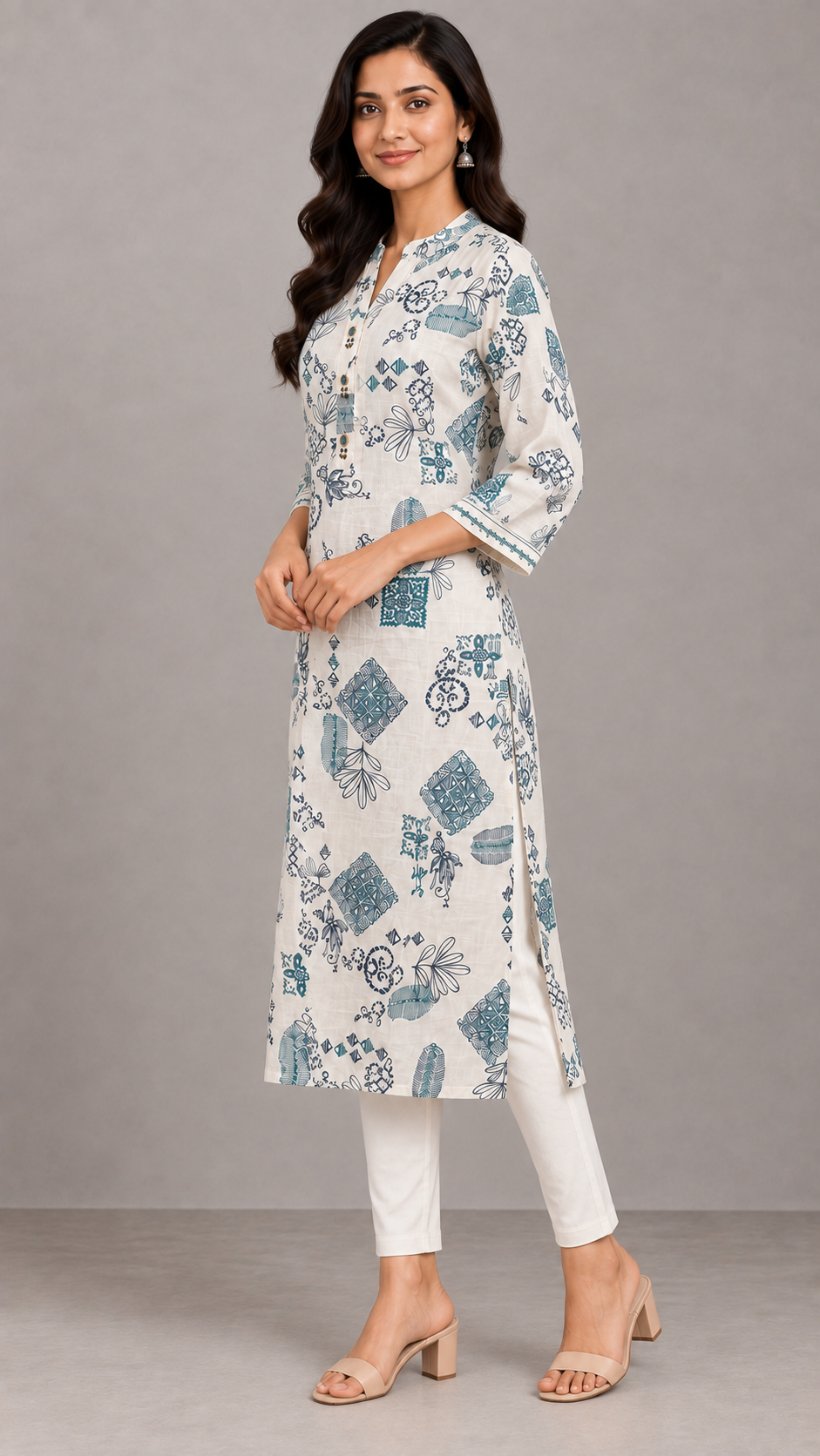 Peachmode Blue Printed Viscose Blend Kurti - Image 3