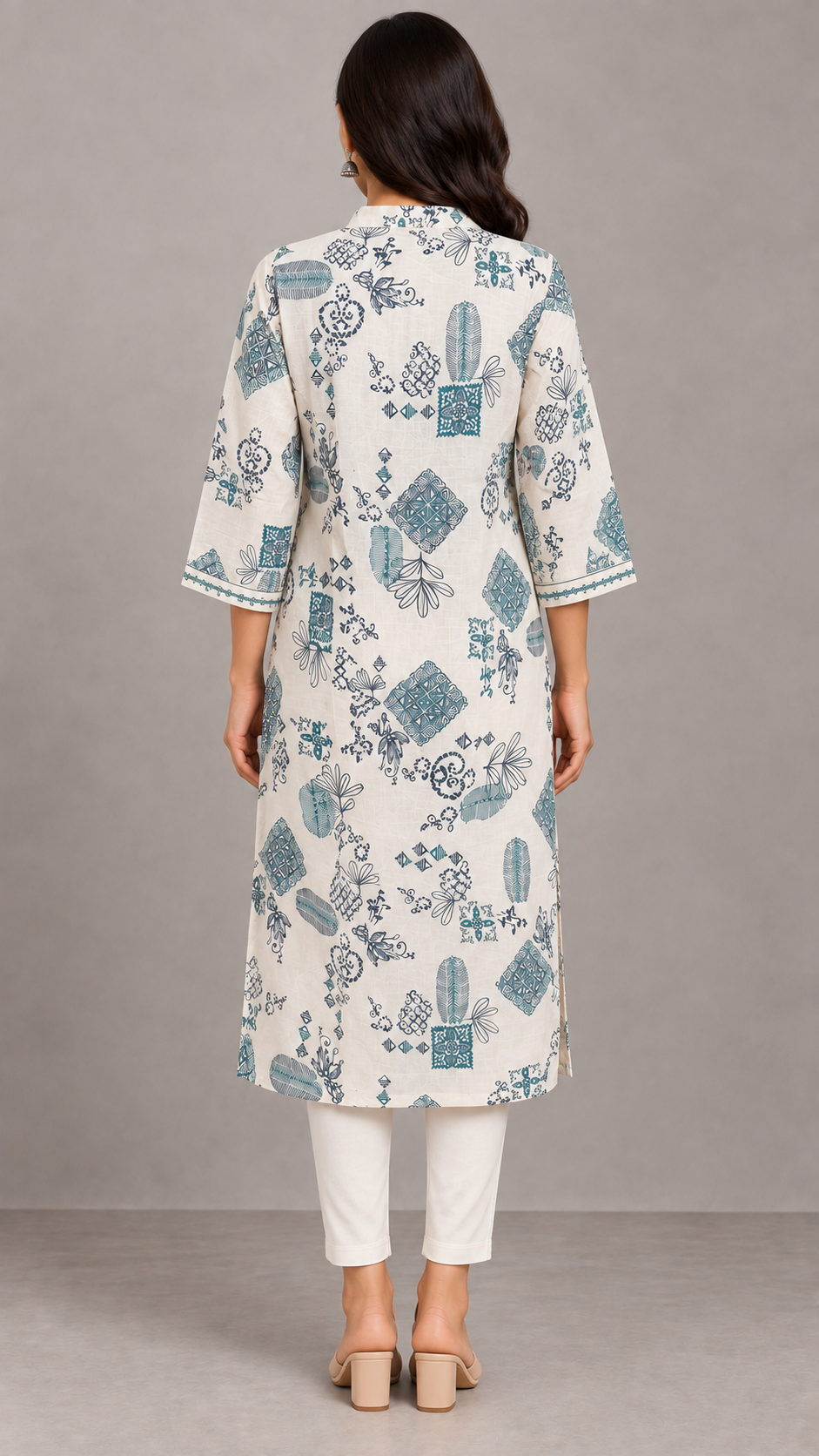Peachmode Blue Printed Viscose Blend Kurti - Image 4