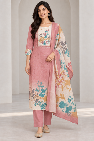 Peachmode Dusty Rose Viscose Blend Embroidered Salwar Suit - Image 2